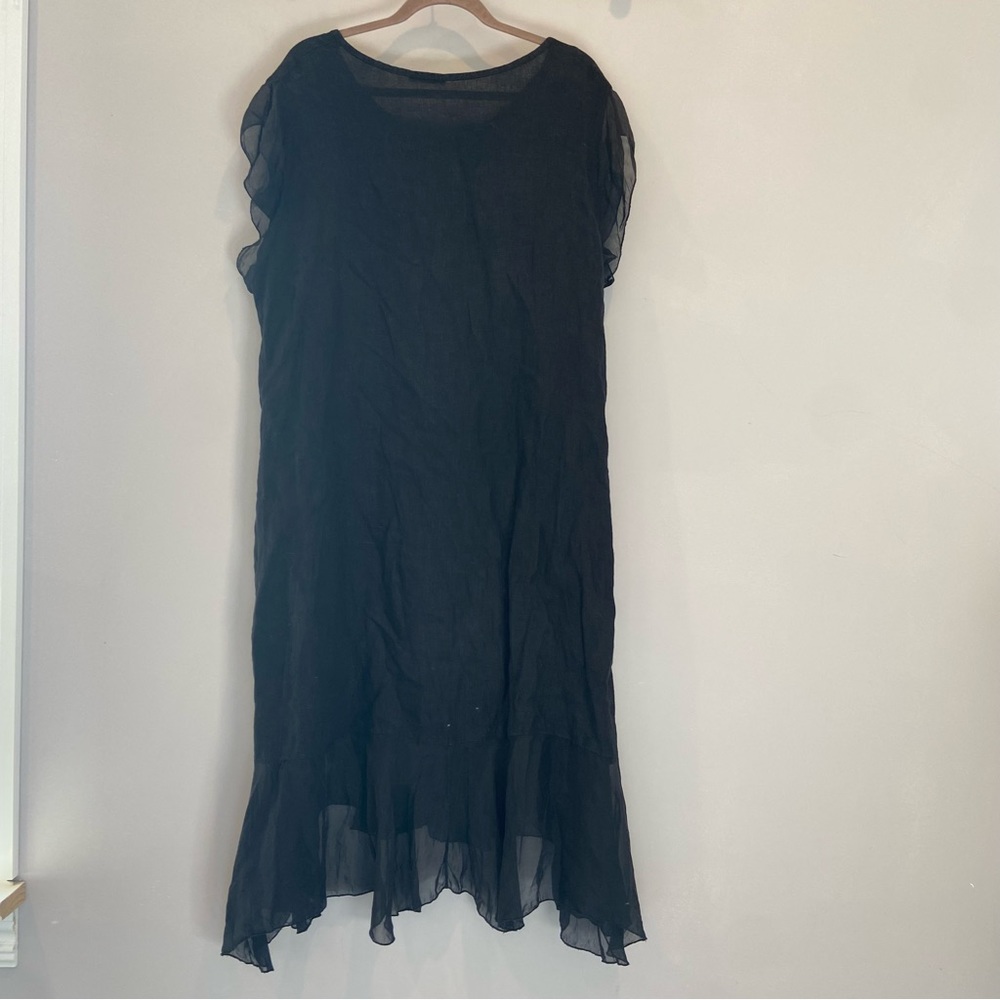 MADE IN ITALY Linen Oversized Midi Dress Silk Ruffle Lagenlook Large / XL - Picture 3 of 7